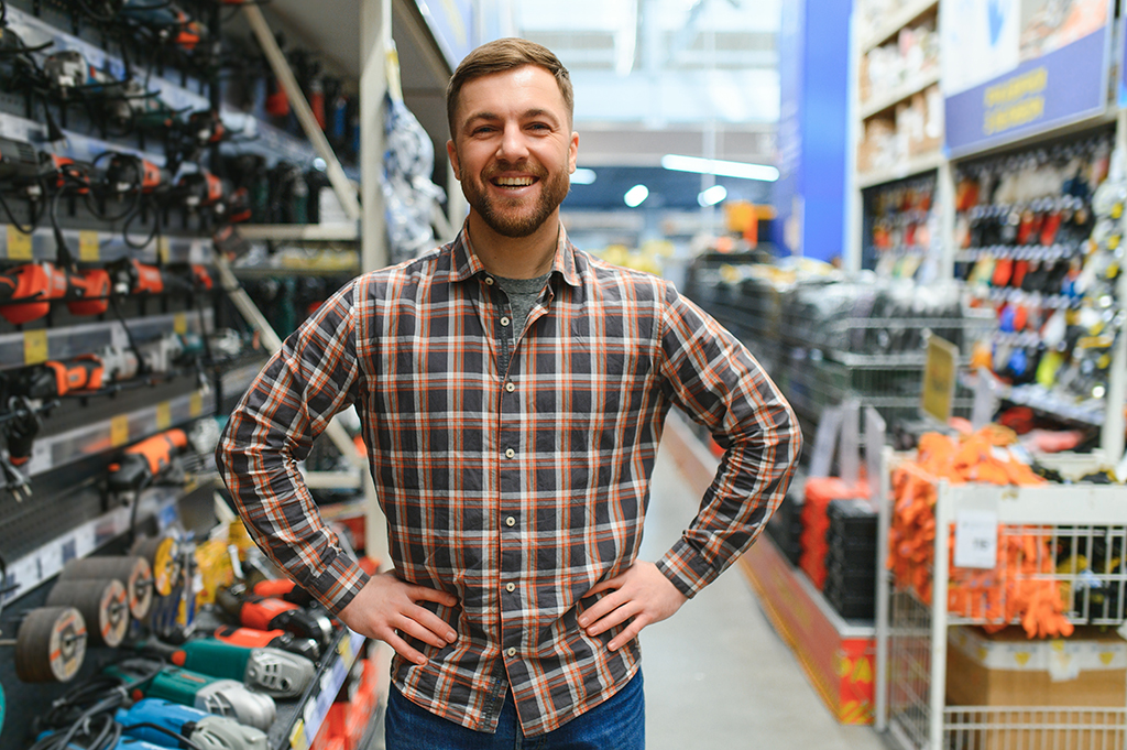 PPE Shopper In Hardware Store Isle